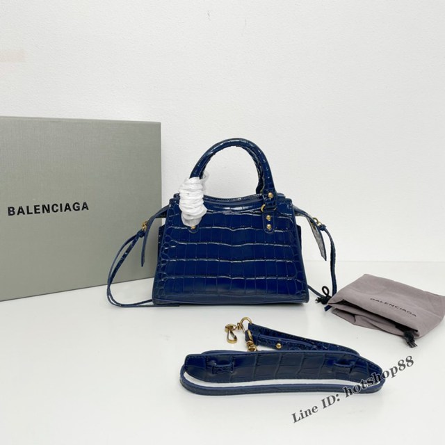 Balenciaga專櫃爆款鱷魚紋系列新版機車包 巴黎世家經典Neo Classic Mini夜空藍鱷魚紋手提女包 fyj1034